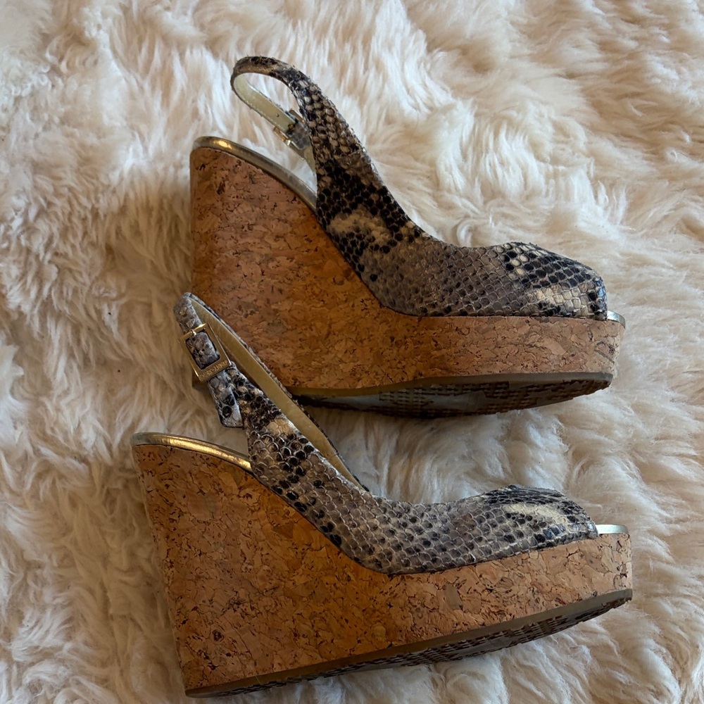 Jimmy Choo Snakeskin Peep-Toe Wedges